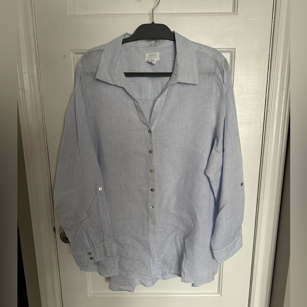 100% Linen Blue Striped Shirt